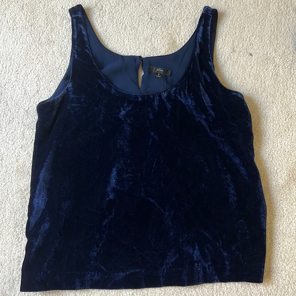 J Crew blue velvet sleeveless top with keyhole back